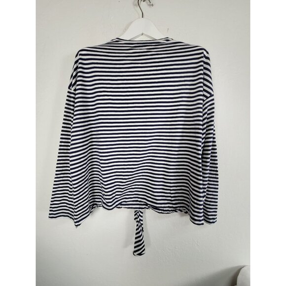 7 For All Mankind Womens Striped Long-Sleeve Tie-Hem Top XL Navy/White New - Picture 2 of 8